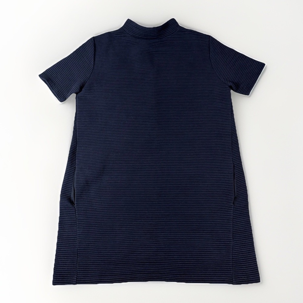 French Connection Shift Dress Womens 8 Navy‎ Blue Ribbed Mock Neck Short Sleeve